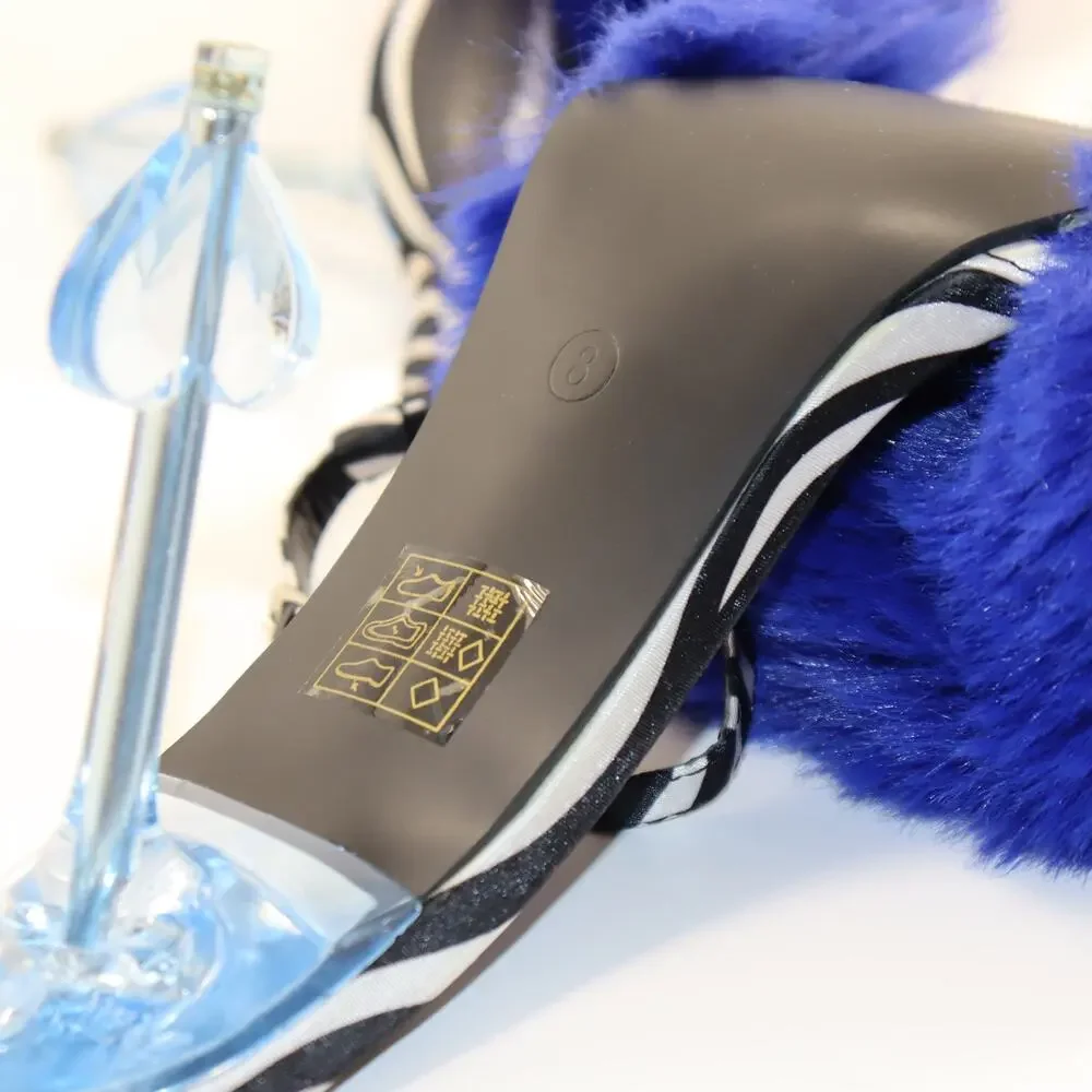Public Desire Blue Faux Fur Zebra Print Heels Size‎ 8 NIB